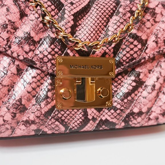 Michael Kors Rose Small MINI Crossbody Bag  Exotic Embossed Leather Pink - Picture 6 of 14